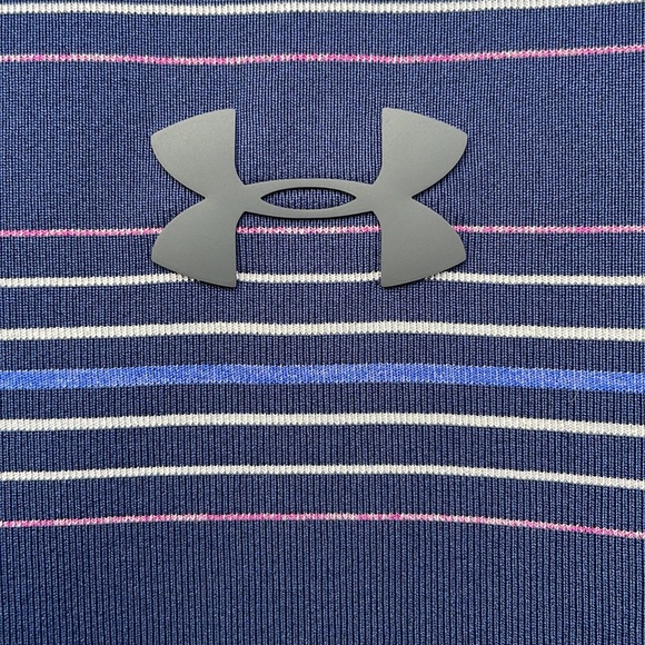 Under Armor Polo Blue Stripe Collared Size 2XL Loose Fit Heatgear - Picture 3 of 5